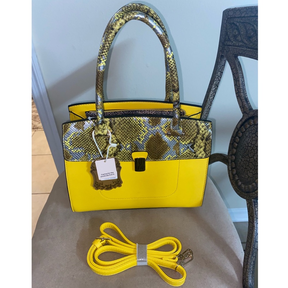 Yellow snakeskin satchel handbag